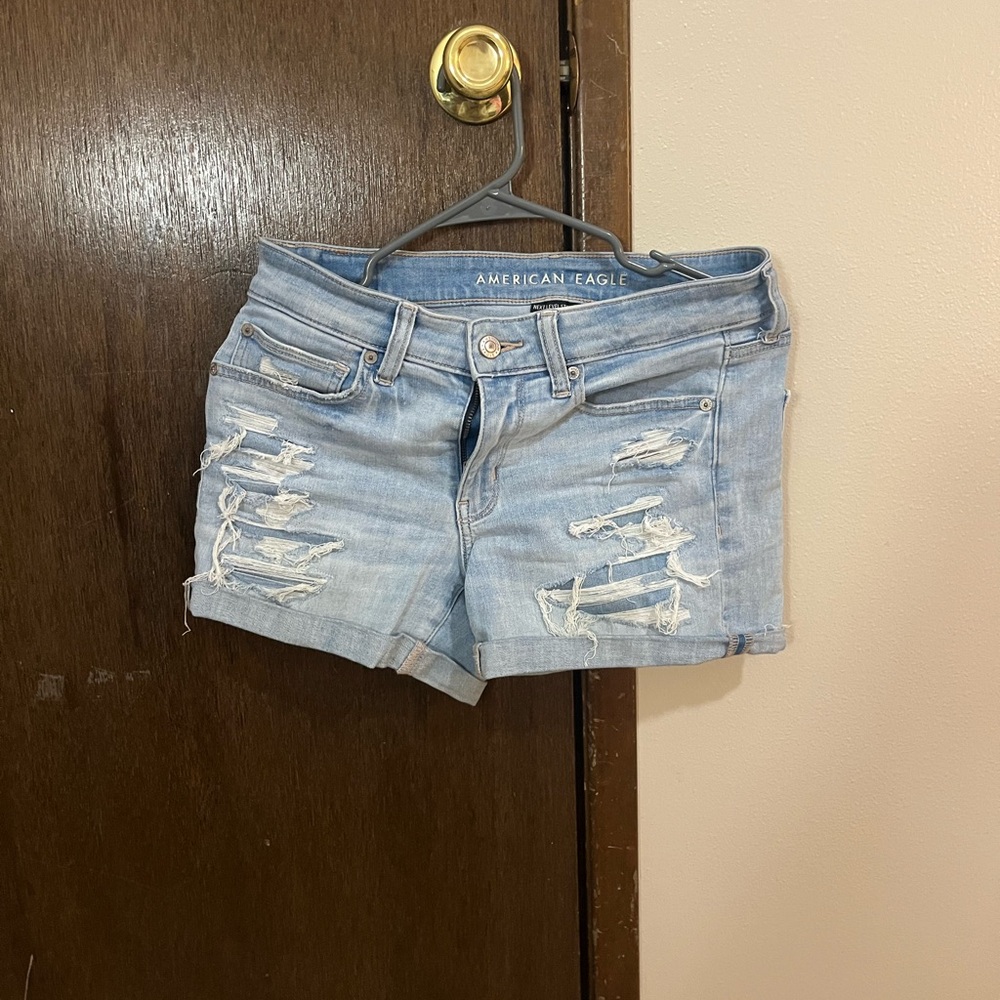 American Eagle Outfitters Light Blue Ripped Jean Shorts